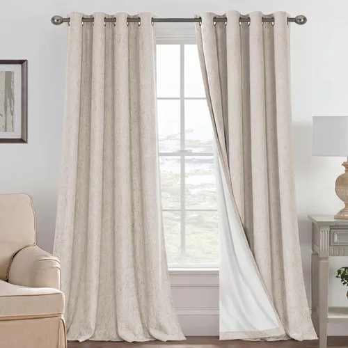 Vista 242 de H.VERSAILTEX Cortinas 100% opacas con aislamiento térmico, texturizadas, de lino, con bloqueo completo de calor y luz, para sala de estar y Negro