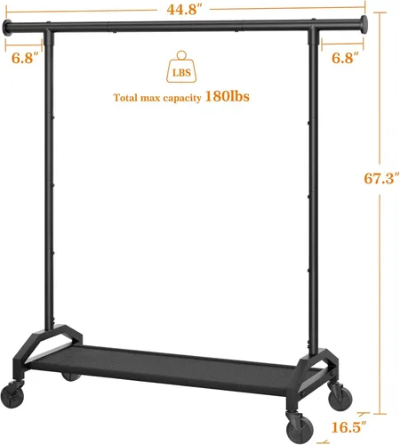 Vista 3 de Wiracks Perchero de ropa para colgar ropa resistente, estante para colgar ropa, perchero de 200 libras de capacidad, ruedas industriales de 1