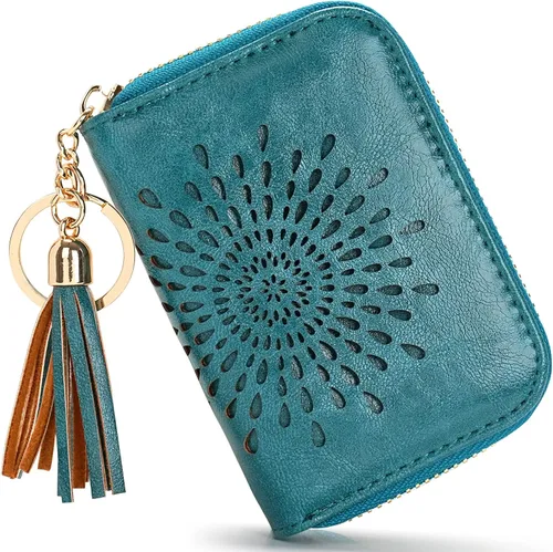 Vista 36 de APHISON RFID - Porta tarjeta de crédito con llavero, cartera pequeña con cremallera para mujer, Moderno