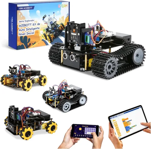Vista 11 de Robótica para niños de 12 a 16 años, brazo robot inteligente ACEBOTT con 5DOF + auto tanque, kit de codificación de juguetes STEM compatible