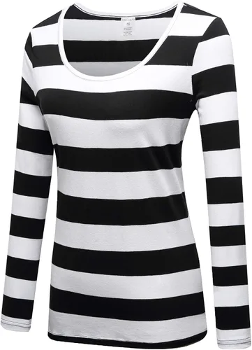 Vista 2 de OThread & Co. Camiseta de manga larga a rayas con cuello redondo para mujer