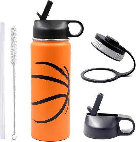 Vista 12 de Botella de agua de béisbol de 18 onzas, botella deportiva de boca ancha, vaso de viaje de metal con 2 tapas, botellas de agua aisladas al vacío