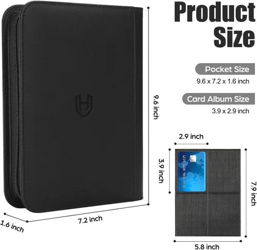 Vista 3 de Carpeta de tarjetas de 4 bolsillos con cremallera, 288 bolsillos para tarjetas comerciales Premium PU Cover, Side Loading, Ringless Card Binder