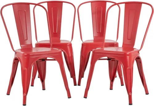 Vista 12 de Juego de 4 sillas de comedor, de metal, para interiores y exteriores, sillas de patio, de cocina, de 18 pulgadas de altura, silla de restaurante