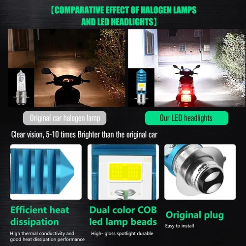 Vista 4 de 2 piezas 9-48V Bombillas LED para ATV Blancas, 1800LM Haz Alto-Bajo 4COBs H6M P15D Bombillas LED para Motocicleta, Yamaha, ATVS YFM350 450 400 660
