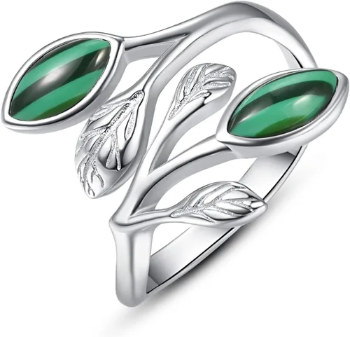 Vista 12 de Anillos de hoja para mujer 925 Anillos de plata de ley con piedra de nacimiento de hoja Anillos abiertos ajustables Anillos de promesa Anillos