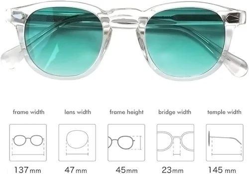 Vista 6 de EAREADA Lentes de sol redondos de acetato retro para hombre, estilo Johnny Depp, lentes polarizados