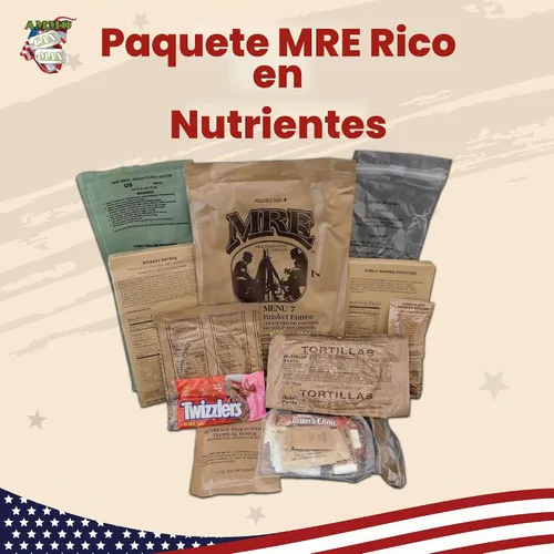 Vista 4 de MREs (Meals Ready-to-Eat) caja A, menús militares originales de EE. UU. 1-12 de Rothco