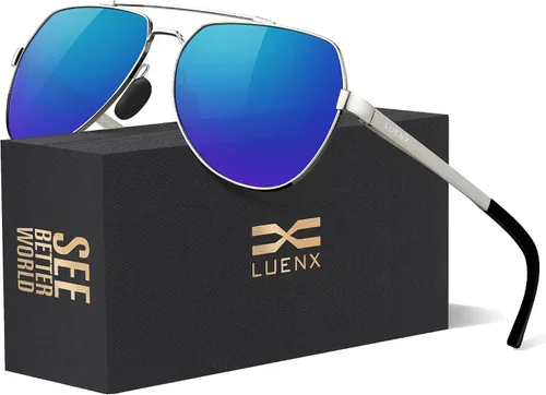 Vista 2 de Lentes para aviador Luenx polarizados para hombres y mujeres con armazón de metal grande protección UV 400