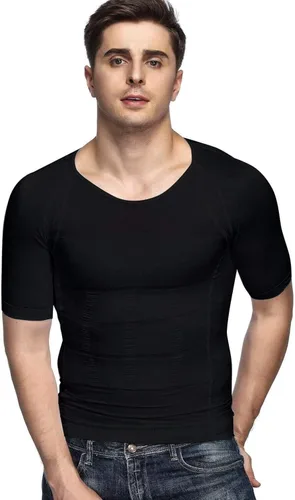 Vista 2 de Odoland 3 Pack Men's Body Shaper Slimming Shirt Tummy Vest Thermal Compression Base Layer Slim Muscle Short Sleeve Shapewear
