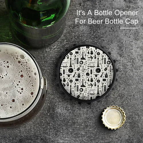 Vista 2 de Abrebotellas magnético de cerveza, diseño vintage negro, portátil, con una sola mano, pequeño abrebotellas magnético para nevera con camarero y al