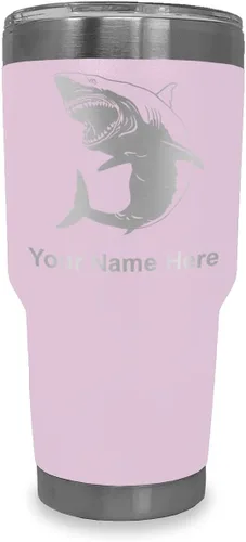 Vista 16 de LaserGram Vaso aislado al vacío de 20 onzas, gran tiburón blanco, grabado personalizado incluido (negro)