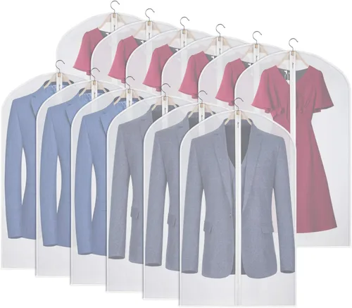 Vista 10 de Fundas para Hombros para Colgar Ropa (Juego de 10) Fundas Transpirables Antipolvo para Prendas Protectores de Ropa para Closet con Fuelle de 2