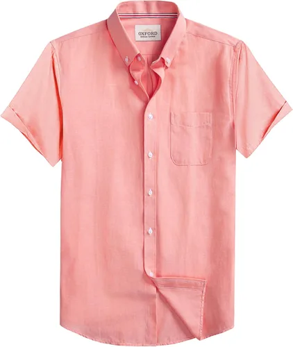 Vista 15 de Camisa Oxford para hombre de manga corta de ajuste normal, camisa casual con botones y bolsillo