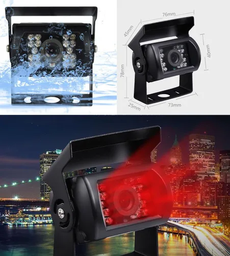 Vista 3 de Cámara de respaldo de vehículo de 4 pines 12 V/24 V, 18 LED IR visión nocturna CCD cámara trasera de estacionamiento para automóvil + conector de 4