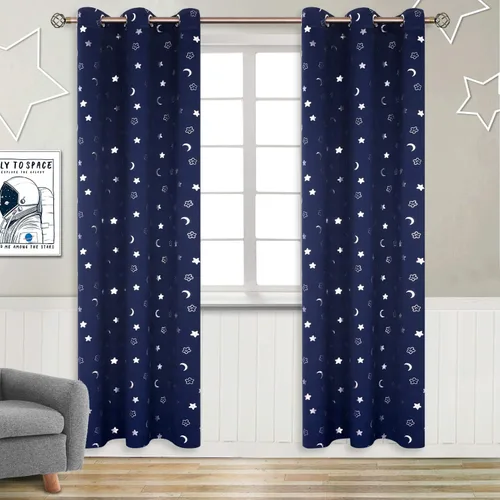 Vista 93 de BGment Cortinas opacas para dormitorio infantil, con aislamiento térmico, con ojales, estampado de estrellas plateadas, cortinas para oscurecer