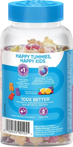 Vista 9 de Digestive Advantage Gomitas Probióticas Diarias para Niños, Multi, Sabores Naturales de Fruta, 80