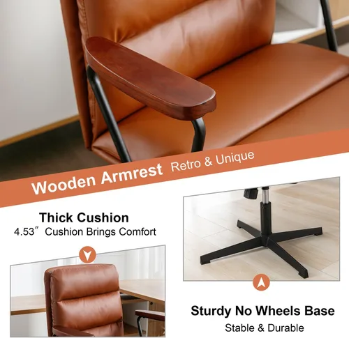 Vista 3 de Okeysen Silla de escritorio de oficina sin ruedas, silla ergonómica con Marrón retro