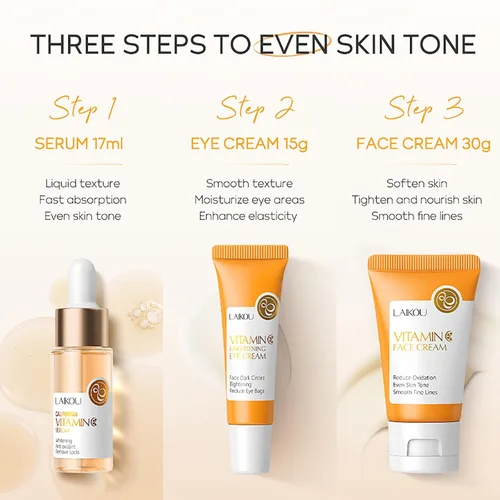 Vista 4 de LAIKOU Cuidado de la piel con vitamina C, juego de cuidado de la piel con suero, crema para ojos, crema facial para mujeres, adolescentes, niñas
