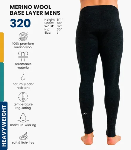 Vista 2 de Pantalón de primera capa de lana merina para hombre, 100% lana merina, peso pesado, medio, ligero, ropa interior térmica Long Johns y calcetines .