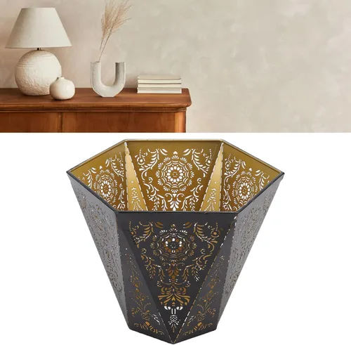 Vista 2 de Akozon Pantalla de lámpara moderna escandinava E27 E26 de hierro forjado hexagonal tallada para dormitorio mesita de noche Deco ion