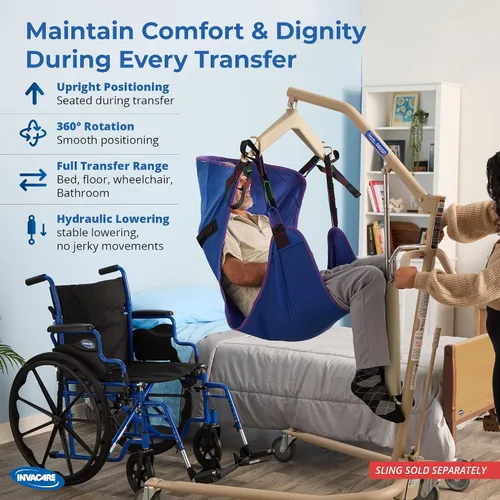 Vista 9 de Invacare Elevador hidráulico ligero para pacientes, blanco, capacidad de peso de 450 libras, 9805P, beige