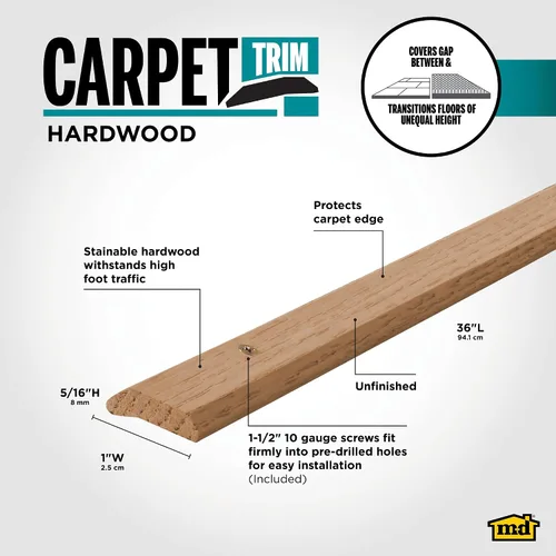 Vista 2 de M-D Building Products 85290 1 pulg. X 36 in. Moldura de alfombra de madera dura sin terminar con tornillos