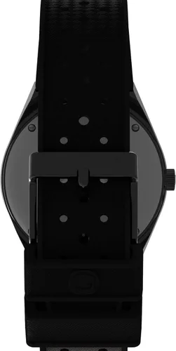 Vista 4 de Timex Reloj Q GMT de 1.496in para hombre, triple negro con correa de goma, Negro