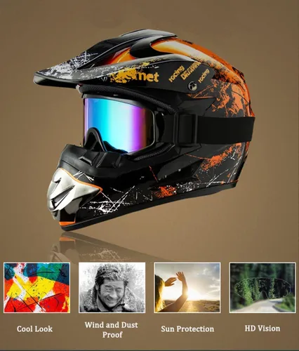 Vista 2 de Casco Bluetooth de cara completa para motocross, motocross, ATV, motocicleta, casco Bluetooth para hombres y mujeres, aprobado por el DOT, de cuatro