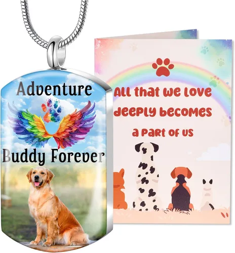 Vista 13 de Fanery Sue Collar personalizado para cenizas de mascotas para perros y gatos, foto y texto personalizados, regalo de condolencia, regalo
