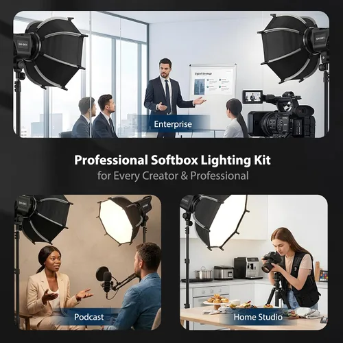 Vista 6 de Kit de iluminación Softbox, 12"/30cm 2700-6500K LED luz de video