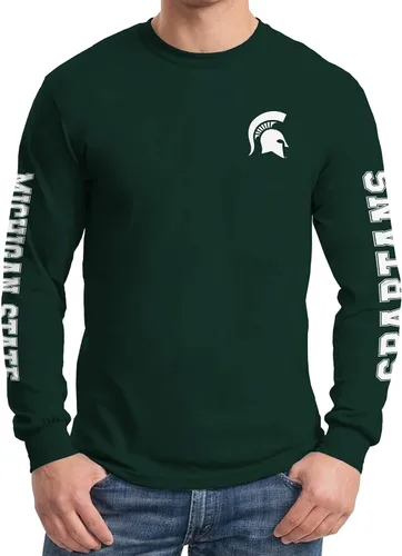 Vista 3 de NCAA, playera de mangas dobles con estampado, color de equipo, manga larga, universidad, universidad, michigan state spartans forest, Pequeña