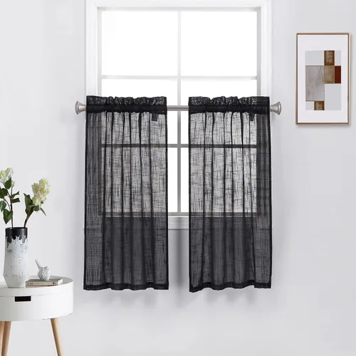 Vista 15 de 2 piezas de cortinas de aspecto de lino sólido y elegante, paneles totalmente cosidos, niveles de tratamiento de ventanas