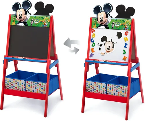 Vista 4 de Delta Children - Caballete de madera de doble cara con almacenamiento - Certificado Greenguard Gold, Mickey Mouse de Disney
