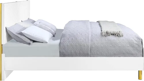 Vista 4 de Benjara Tyra - Cama King moderna de madera, cabecero de panel, chevrón texturizado, blanco y dorado