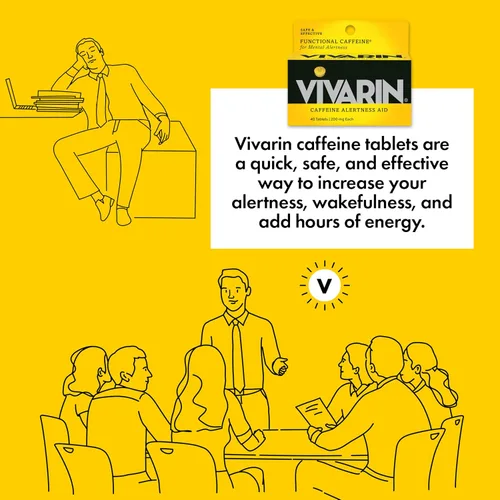 Vista 4 de Vivarin, Pastillas de cafeína, 200 mg de cafeína por dosis, de forma segura y eficaz te ayudan a mantenerte despierto, sin azúcar, calorías