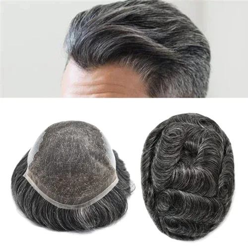 Vista 37 de Mens Toupee Swiss Lace Mens Hair Piece Sistema de reemplazo de cabello para hombres Toupee para hombres Cabello humano nudo blanqueado protesis