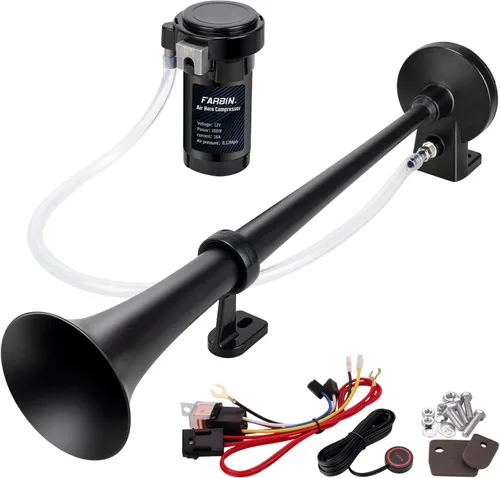 Vista 14 de FARBIN Kit de bocina de aire de 12 V, bocina de aire cromada para camión Plateado