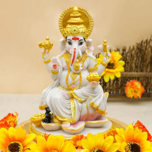Vista 3 de alikiki Figura de Dios hindú Ganesh Chaturthi – 8.4 pulgadas de alto, ídolo indio Ganesha, estatua de elefante hindú Dios Pooja, artículo Diwali