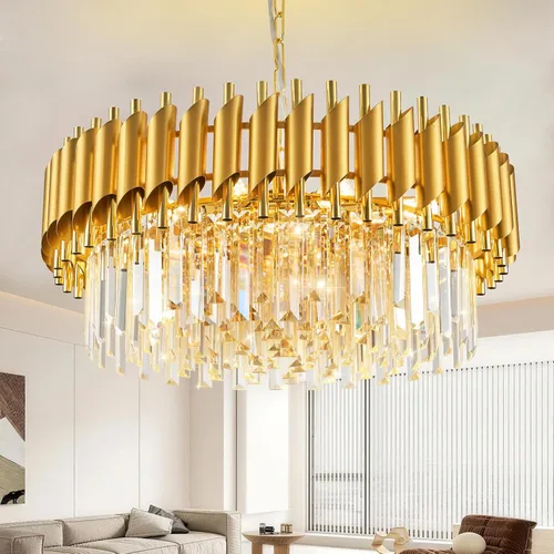 Vista 20 de Candelabro de cristal negro de 20 pulgadas, K9, luces colgantes redondas, ajustables, de 4 niveles, gran lámpara de cristal moderna, 6 luces