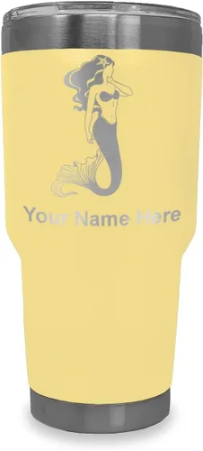 Vista 7 de LaserGram Vaso aislado al vacío de 20 onzas, sirena, grabado personalizado incluido (negro)