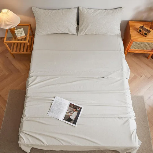 Vista 2 de Sábanas tamaño Queen con aspecto de lino, sábanas catiónicas suaves como el algodón, juego de ropa de cama de lujo con bolsillos profundos