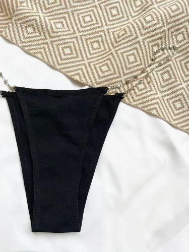 Vista 8 de Bragas sexy con cadena para mujer, Negro