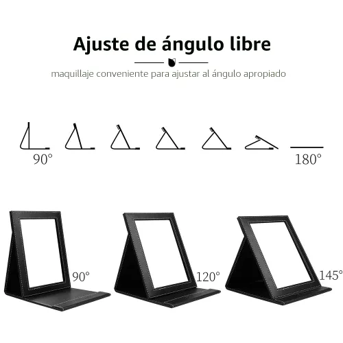 Vista 3 de DUcare Espejo Plegable Portátil de Viaje de PU Portátil Ajustable Rectangular Ultrafino Espejo de Tocador con Soporte, para Viajes, Camping, Hogar