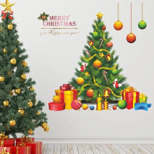 Vista 8 de Pegatinas grandes de árbol de Navidad de 51.2 x 47.2 pulgadas, calcomanías de decoración de Navidad, decoración de sala de estar, calcomanías