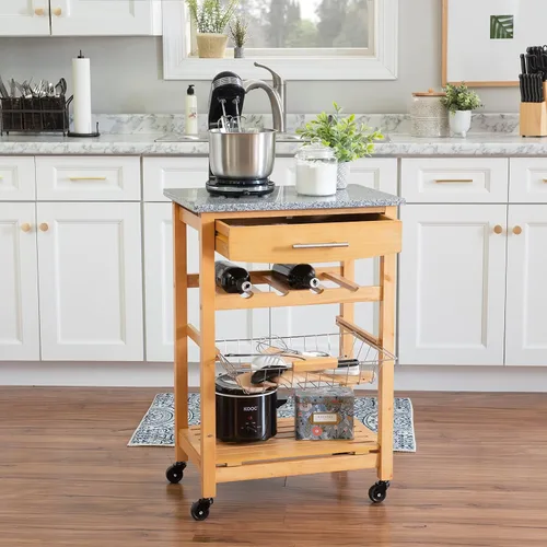 Vista 4 de Granite Top Carrito de cocina - color natural, Madera, Natural DAA