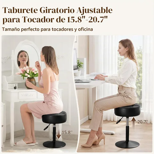 Vista 3 de LUE BONA Taburete de tocador ajustable, silla giratoria de 360° para sala de maquillaje, taburete negro para tocador, pequeños taburetes de tocador