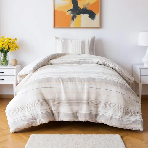 Vista 2 de Amazon Basics - Juego de edredón de 2 piezas, edredón de microfibra jacquard y funda de almohada, ropa de cama para todas las estaciones, Beige a