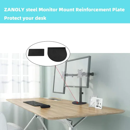 Vista 4 de Placa de refuerzo de montaje de monitor de acero, placa de refuerzo de brazo de monitor para mesa frágil, placa de refuerzo de montaje en monitor se