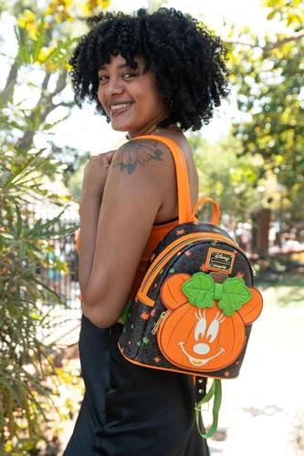 Vista 7 de Loungefly Disney Glow in the Dark Pumpkin Minnie Mouse - Mochila para mujer, Multicolorido, Wdbk3353